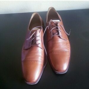 Johnston & Murphy Sanborn Cap Toe Tan Leather Sz 9 M Men' Dress Shoes WORN ONCE